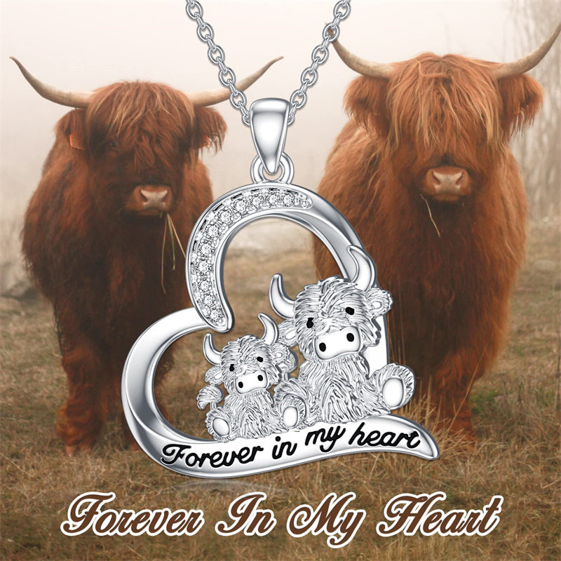 Sterling Silver Highland Cow Pendant Necklace