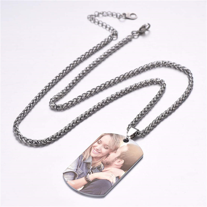 Stainless Steel Personalized Phot Text Pendant Necklace