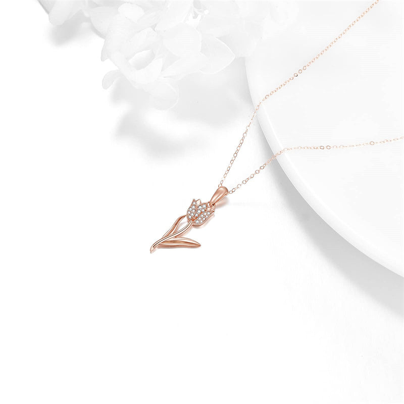 14K Gold Tulip Flower Pendant Necklace