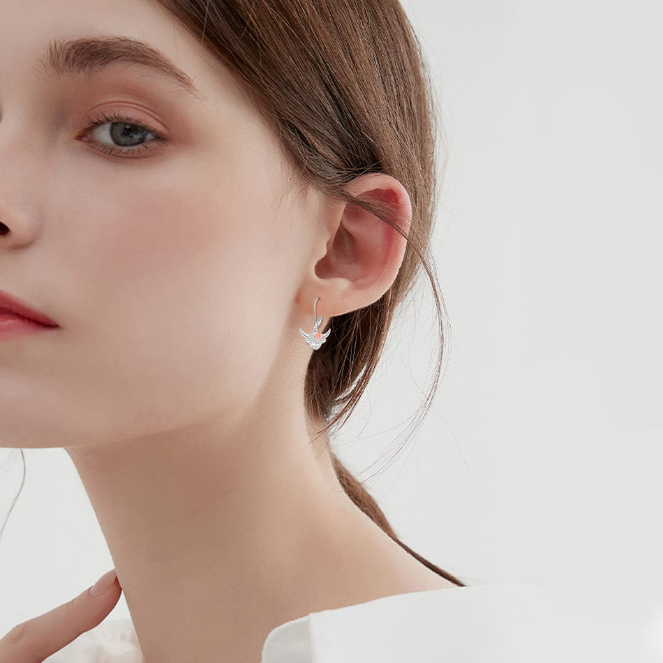 Sterling Silver Highland Cow Leverback  Earrings