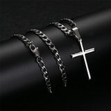 Sterling Silver Cross Pendent for Men With Stainless Steel Cuban Link Pendant Necklace