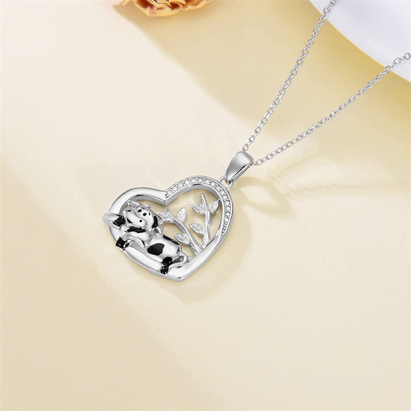 Sterling Silver Cow Heart Pendant Necklace