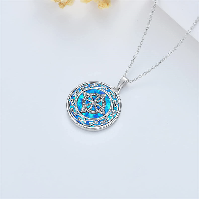 Sterling Silver Opal Celtic Knot Witches Knot Pendant Necklace