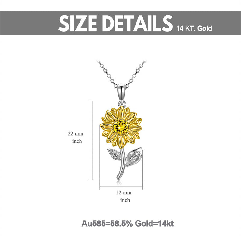 14K Gold Sunflower Pendant Necklace