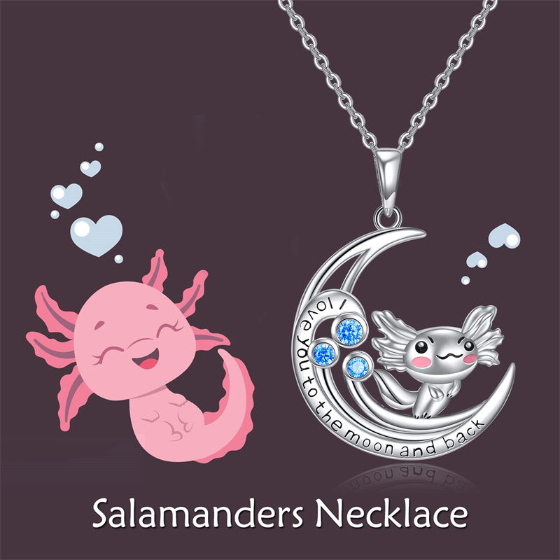 Sterling Silver Axolotl Pendant Necklace With Engraved
