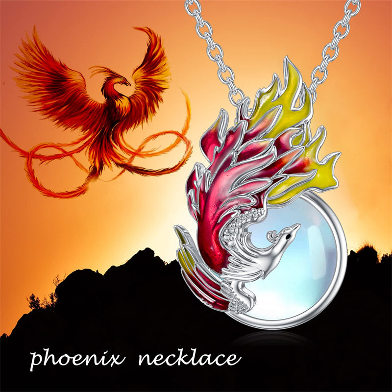 Sterling Silver Moonstone Tigers Eye Phoenix Bird Rising  Pendant Necklace