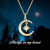 14k Gold Moon and North Star Pendant Necklace