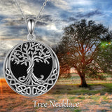Sterling Silver Black Onyx Abalone Shell Tree of Life Celtic Knot Pendant Necklace
