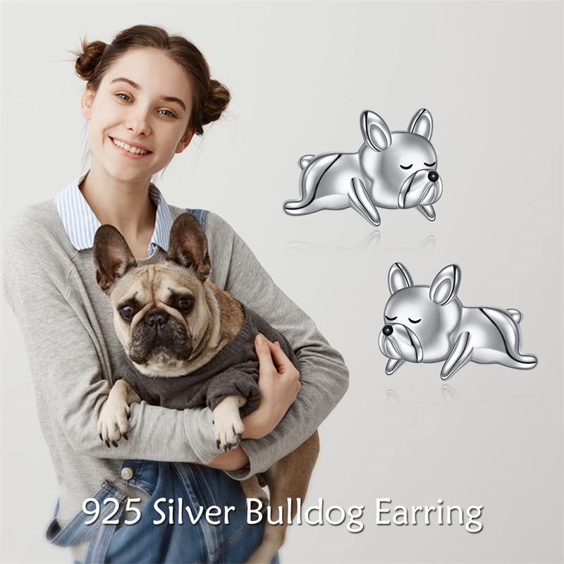 Sterling Silver French Bulldo Stud Earrings