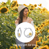 Sterling Silver Sunflower Earrings Hoop Earrings