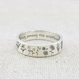 Sterling Silver Wildflowers Nature Ring Engraved with You belong among the wildflower