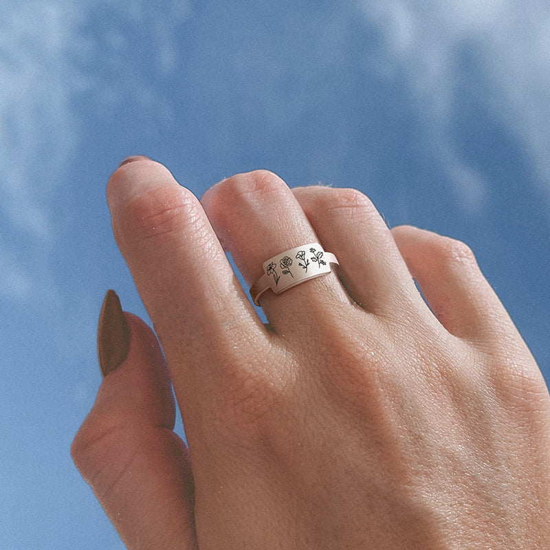 Sterling Silver Personalized Birth Flower Ring