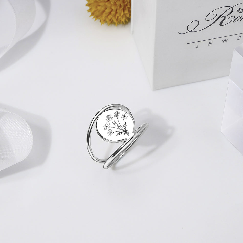 Sterling Silver Personalized Birth Flower Ring
