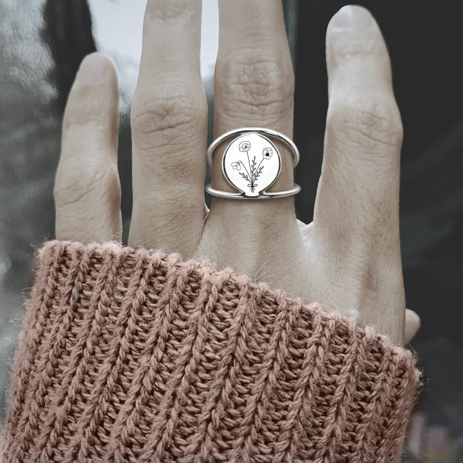Sterling Silver Personalized Birth Flower Ring