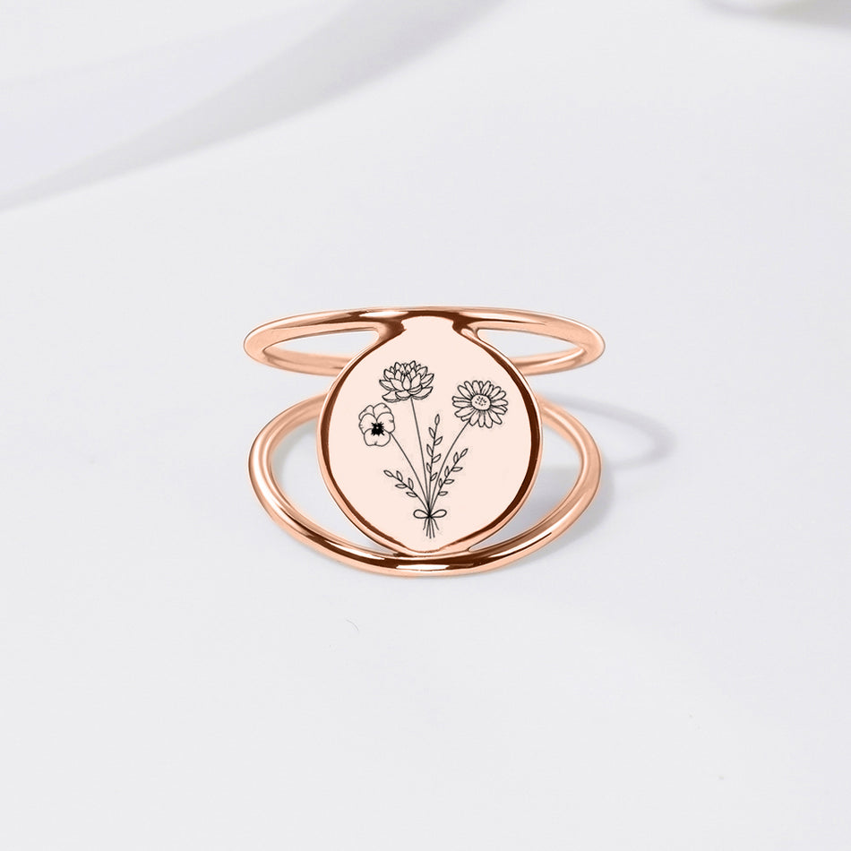 Sterling Silver Personalized Birth Flower Ring