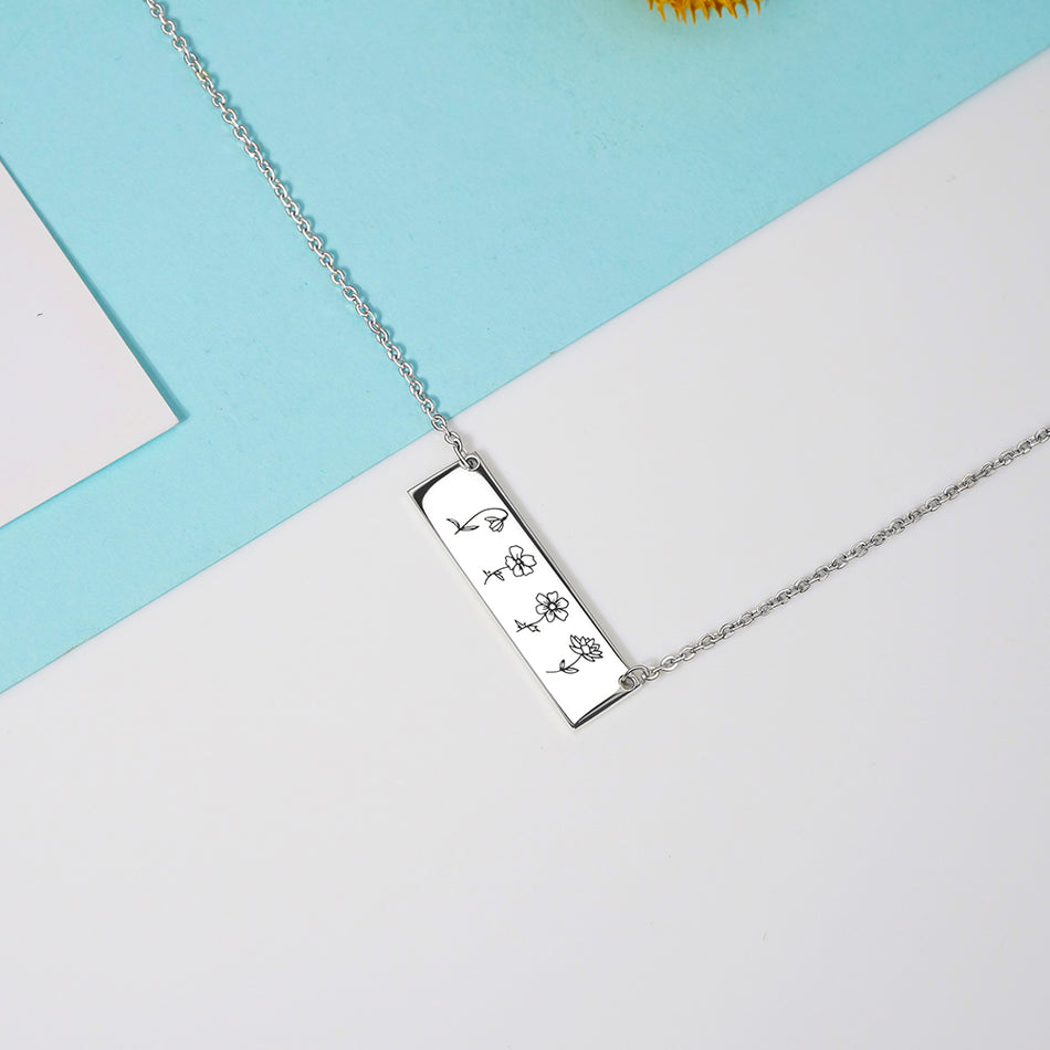 Sterling Silver Personalized Birth Month Flower Pendant Necklace