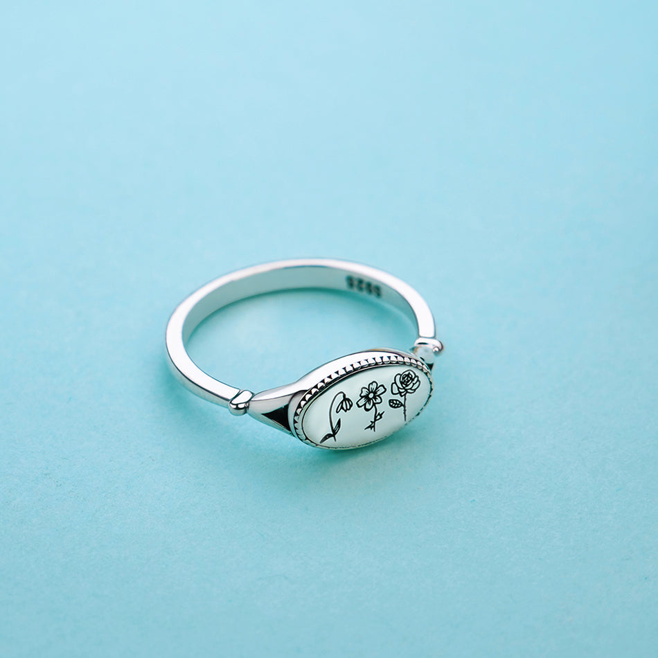 Sterling Silver Personalized Birth Flower Ring Wildflower Nature Ring