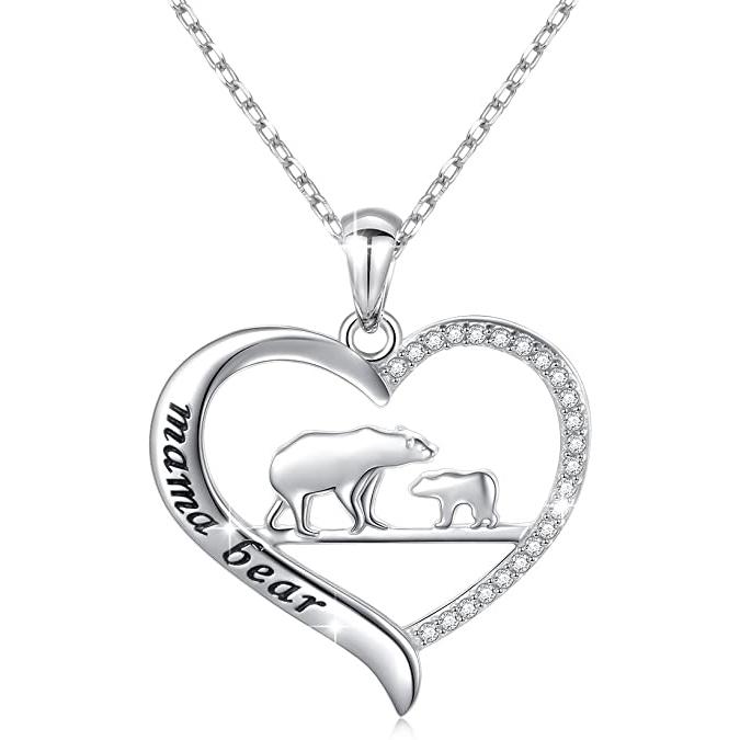 Sterling Silver For Mom Necklace Mothers Day Gift Mama Bear Pendant Necklace or Bracelet for Mum Animal necklace DAOCHONG 1 cub