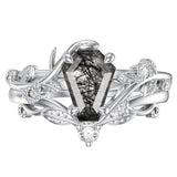 Sterling Silver Pear Oval Kite Heart Hexagon Emerald Coffin Cut Gemstone Engagement Promise Ring Set