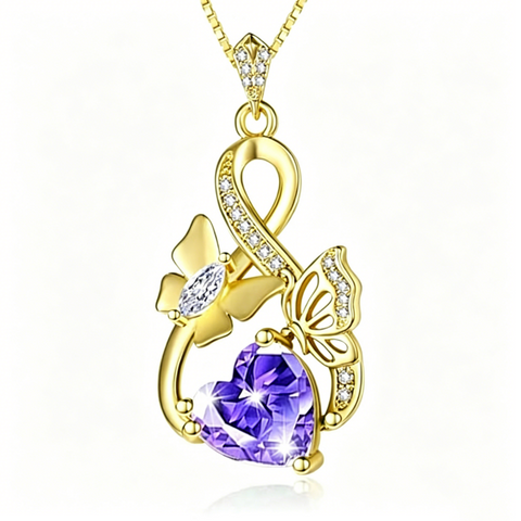 Heart Birthstone 14K  Gold Plated Butterfly Pendant Necklace for Women