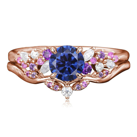 Sterling Silver 1CT Round Gemstone Engagement Promise Anniversary Ring Set for Women