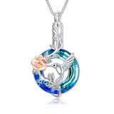 Sterling Silver Crystal Hummingbird Urn Necklace for Ashes