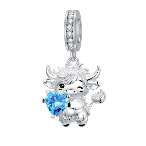 Sterling Silver 12 Month Birthstone Highland Cow Charm Beads