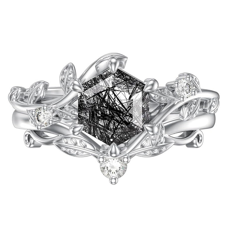 Sterling Silver Pear Oval Kite Heart Hexagon Emerald Coffin Cut Gemstone Engagement Promise Ring Set