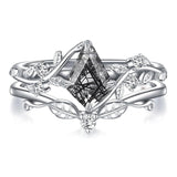 Sterling Silver Pear Oval Kite Heart Hexagon Emerald Coffin Cut Gemstone Engagement Promise Ring Set