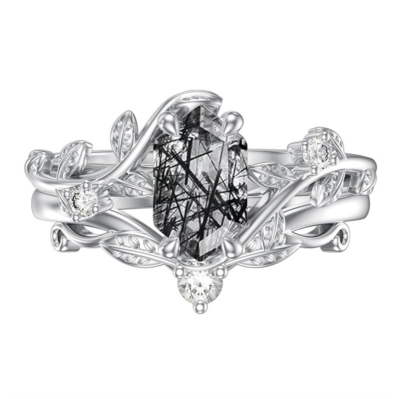 Sterling Silver Pear Oval Kite Heart Hexagon Emerald Coffin Cut Gemstone Engagement Promise Ring Set