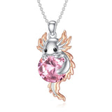 Sterling Silver Birthstone  Axolotl Pendant Necklace