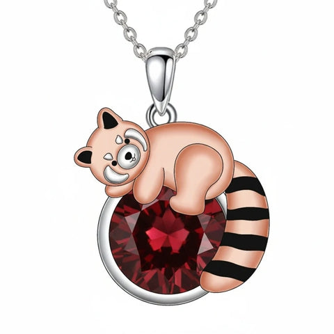 Sterling Silver Birthstone Red Panda Pendant Necklace for Women Birthstone Christmas Birthday  Gifts