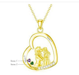 10K 14K 18K Gold Cubic Zirconia Personalized Engraved&Birthstone Mother Daughter Pendant Necklace