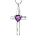 Sterling Silver 12 Birthstones Cross Religious Necklace for Women
