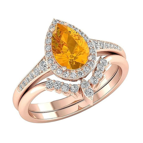 Sterling Silver 3.0CT Pear-Shaped Wedding  Engagement Ring Set For Women