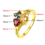 Sterling Silver Personalized 3 Heart Birthstone Engraved Ring for Women