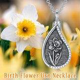 Sterling Silver Personalized Engraved Teardrop Birth Flower Urn Necklace for Ashes