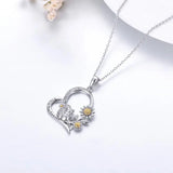 Sterling Silver Cubic Zirconia Hedgehog Sunflower Heart Necklace with Engraveds I Love You Forever