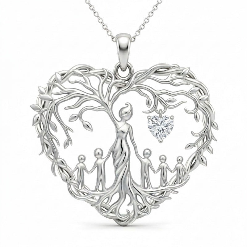 Sterling Silver Heart Pendant Birthstone Tree of Life Mother Child Family Necklace