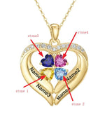 14K Gold Plated Personalized 1-5 Heart Birthstone Names Necklace  for Women