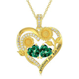 Double Birthstone Necklace 14K Gold Plated You Are My Sunshine Sunflower Necklace Heart Pendant Necklace
