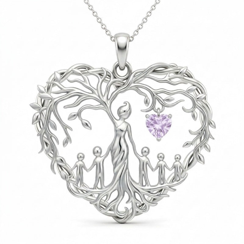 Sterling Silver Heart Pendant Birthstone Tree of Life Mother Child Family Necklace