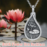 Sterling Silver Personalized Engraved Teardrop Birth Flower Urn Necklace for Ashes