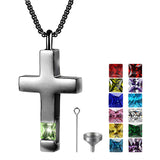 Stainless Steel Birthstones Urn Necklaces for Ashes Cross Cremation Pendant for Men Women Memorial Keepsake Jewelry