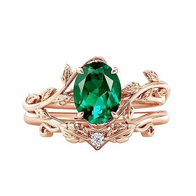 Sterling Silver 10K 14K Gold Leaf Oval Cut Vine Gemstone Set Engagement Wedding Ring