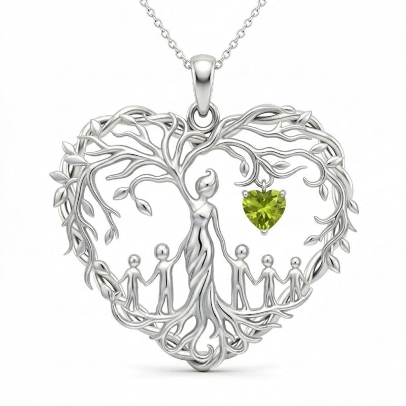 Sterling Silver Heart Pendant Birthstone Tree of Life Mother Child Family Necklace