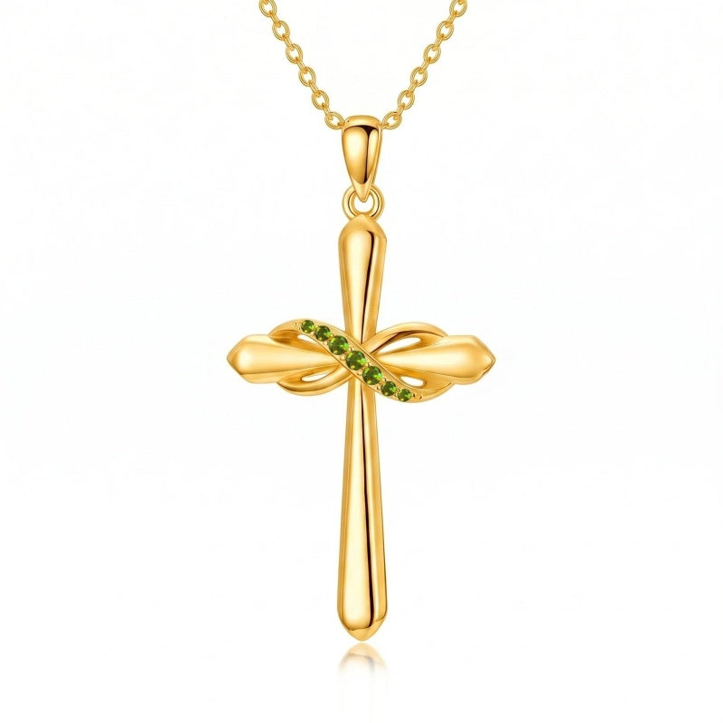 14K Gold Plated Birthstone Infinity  Cross Pendant NecklaceJewelry for Women