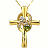 14K Gold Plated Dainty Heart Birthstone Pendant Cross Necklace for Women Religious Gift