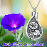 Sterling Silver Personalized Engraved Teardrop Birth Flower Urn Necklace for Ashes