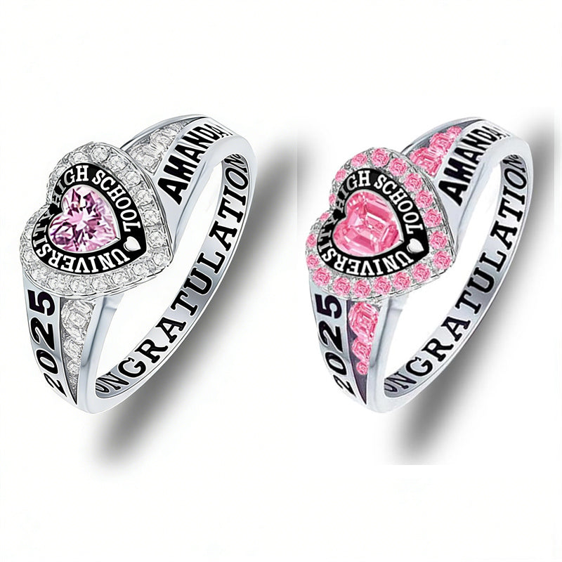 Copper Personalized Birthstone Engraved Class Rings for Women, College Senior High School Ring